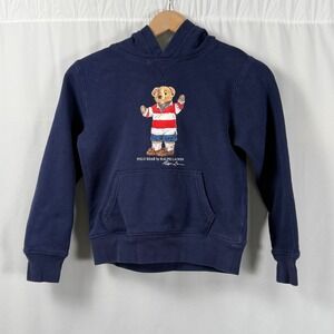 Polo Ralph Lauren Kids S (8) Polo Bear Hoodie Sweatshirt Graphic Youth Navy Blue